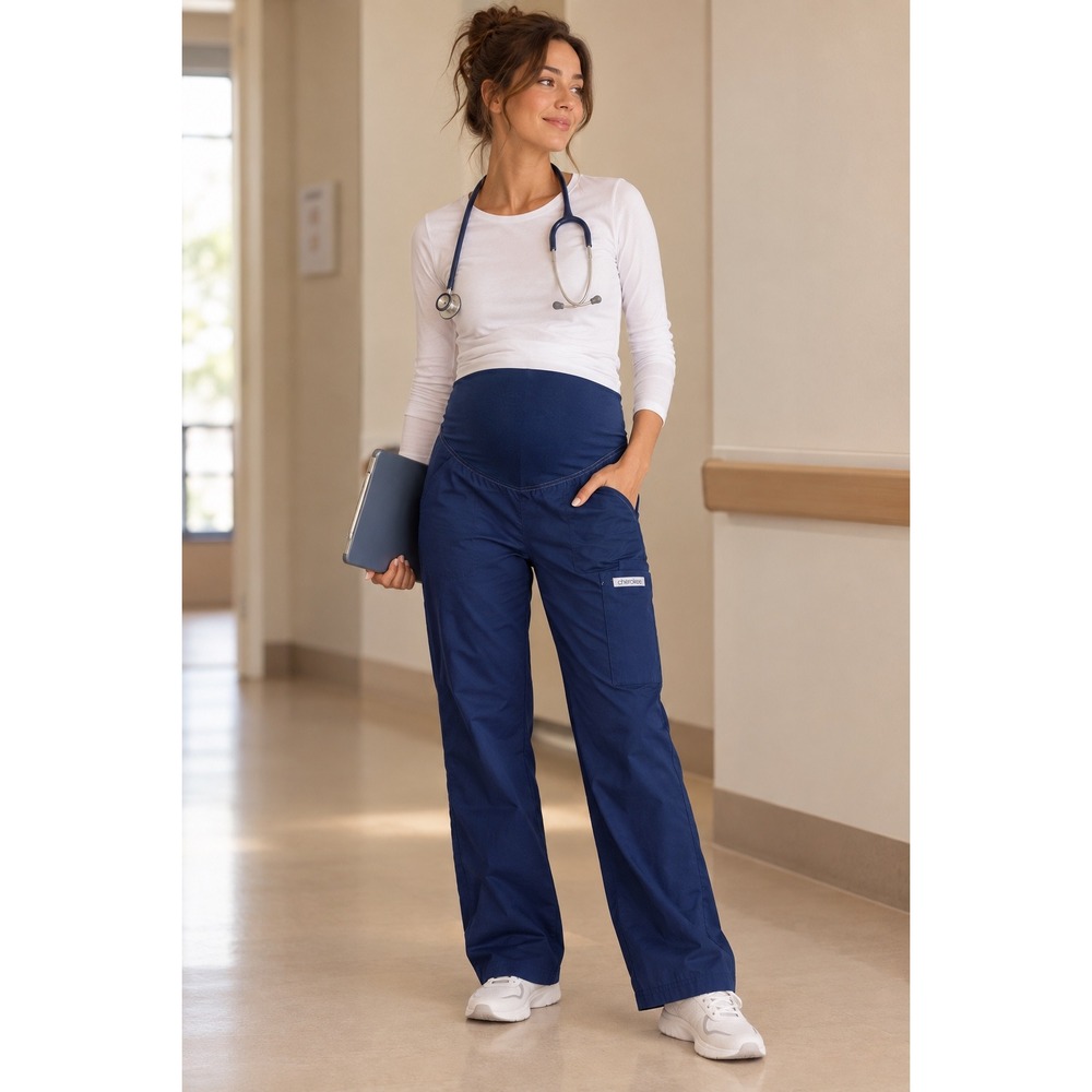 Cherokee Maternity Scrub Pants Navy Blue Over Belly Comfort Medical Small